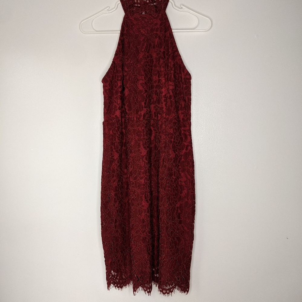 Zalalus Maroon High neck Lace Mini Dress NWT